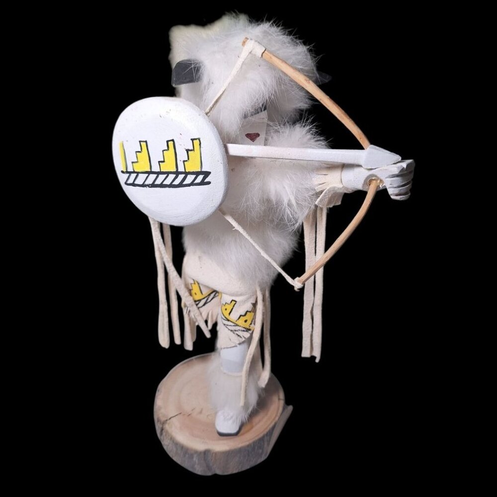 Kachina Doll White Buffalo Warriors FBB Signed Handmade‎ Fur Wood 10 Inch Native